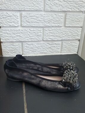Ferca 81 Black Embellished Women's Ballet Flats SZ 9 Feminine Career Festive